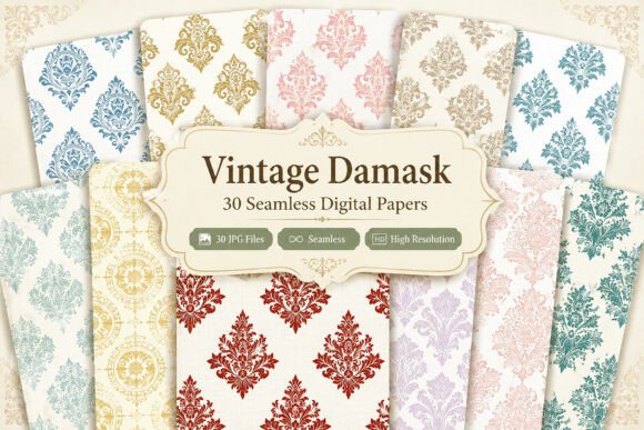 Download Vintage Damask Seamless Digital Paper - Damask Collection
