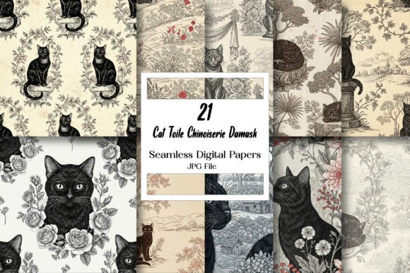 Download Cat Toile Chinoiserie Damask Digital - Damask Collection