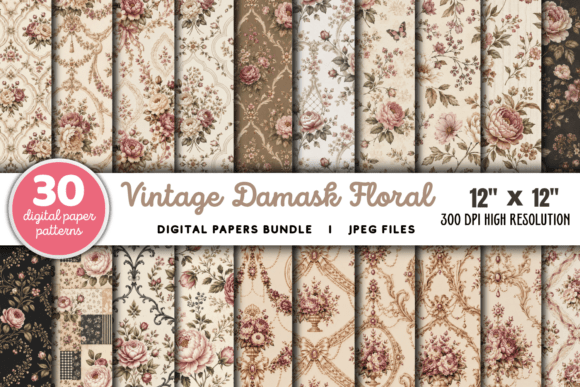 Download Vintage Damask Floral Junk Journal - Damask Collection
